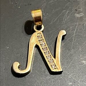 Gold Initial 'N' Pendant with Crystals